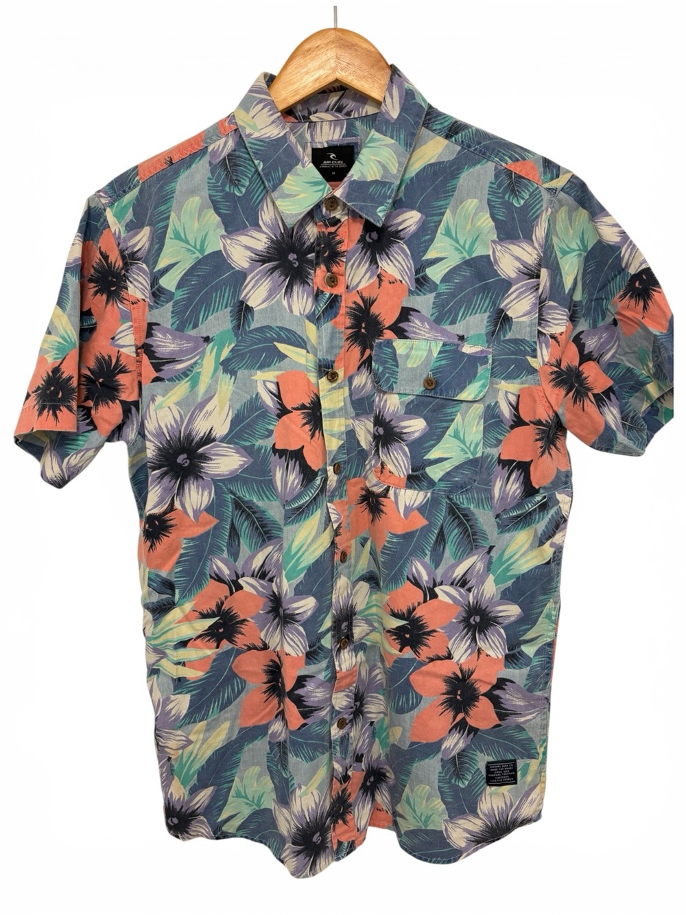 Rip Curl Men's Short-Sleeve Floral Button-Down - Coral & Teal